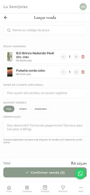 App do Lu Hub: registo de uma venda, que segue para o programa de gestão como pedido de venda